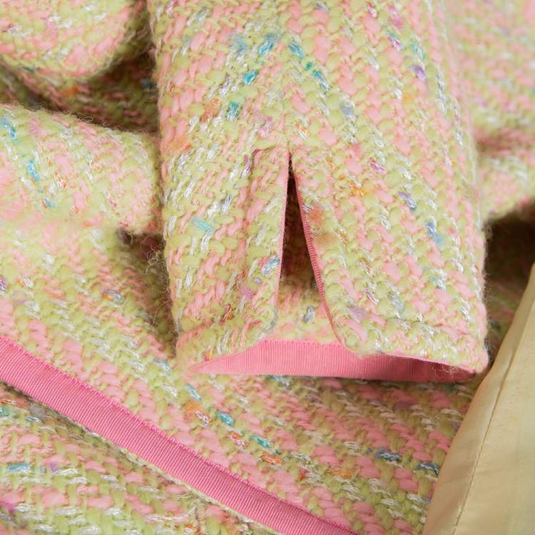 Pre Owned Balenciaga Prelude Vintage Multicolor Tweed Double Breasted Blazer and Mini Skirt Set S