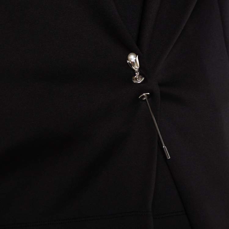 Pre Owned Balenciaga Black Neoprene Pin Detail Asymmetric Draped Top M
