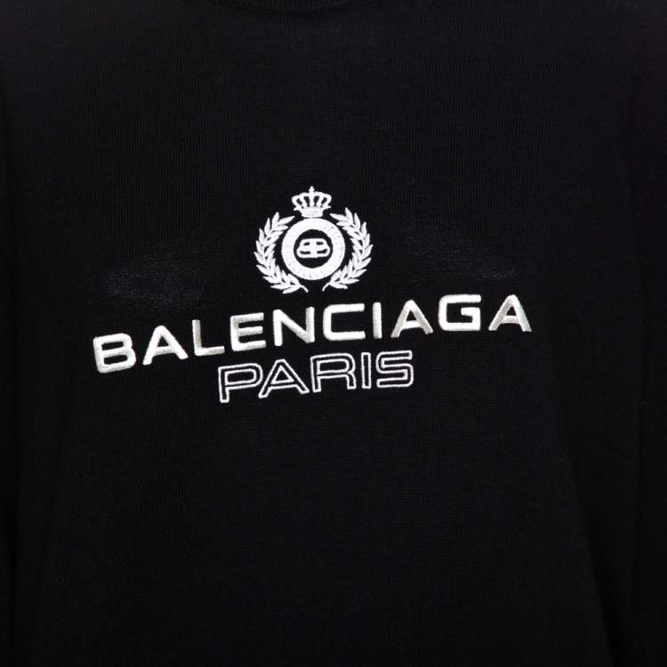 Pre Owned Balenciaga Black Logo Embroidered Wool Sweatshirt M