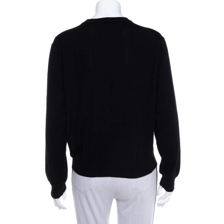 Pre Owned Balenciaga Black Logo Embroidered Wool Sweatshirt M