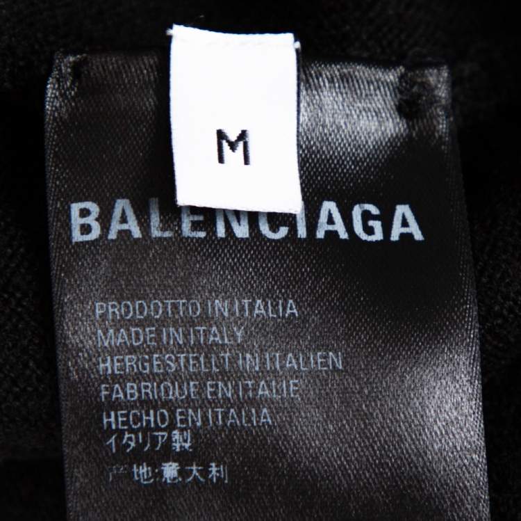 Pre Owned Balenciaga Black Logo Embroidered Wool Sweatshirt M