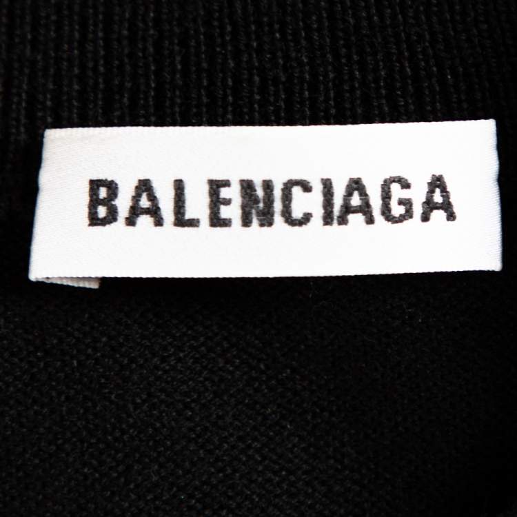 Pre Owned Balenciaga Black Logo Embroidered Wool Sweatshirt M