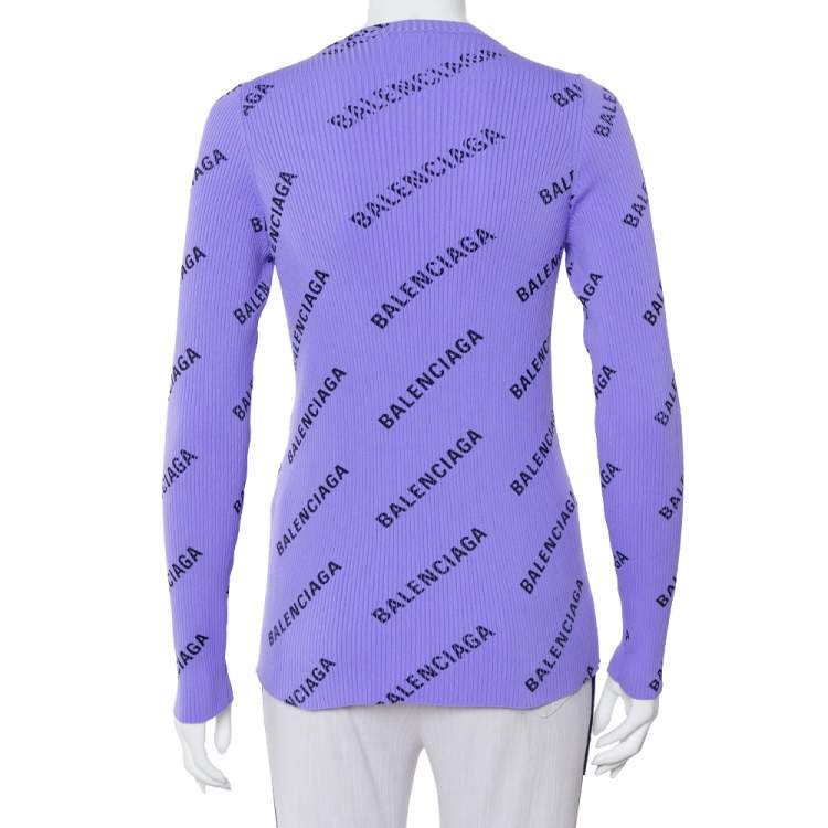 Pre Owned Balenciaga Lavender Rib Knit Long Sleeve Crewneck T-Shirt XL