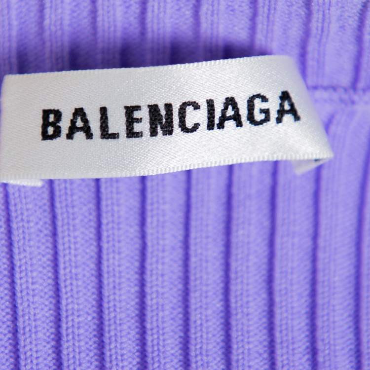Pre Owned Balenciaga Lavender Rib Knit Long Sleeve Crewneck T-Shirt XL