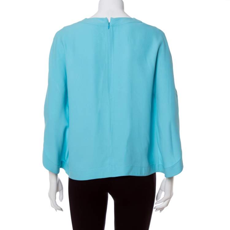 Pre Owned Balenciaga Blue Crepe Cape Sleeve Detail Top M