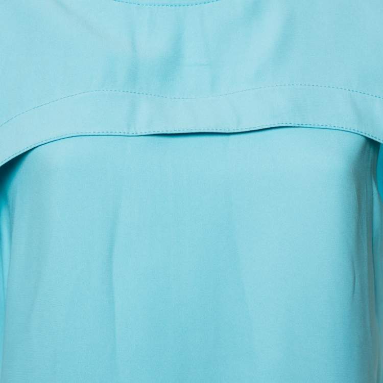 Pre Owned Balenciaga Blue Crepe Cape Sleeve Detail Top M