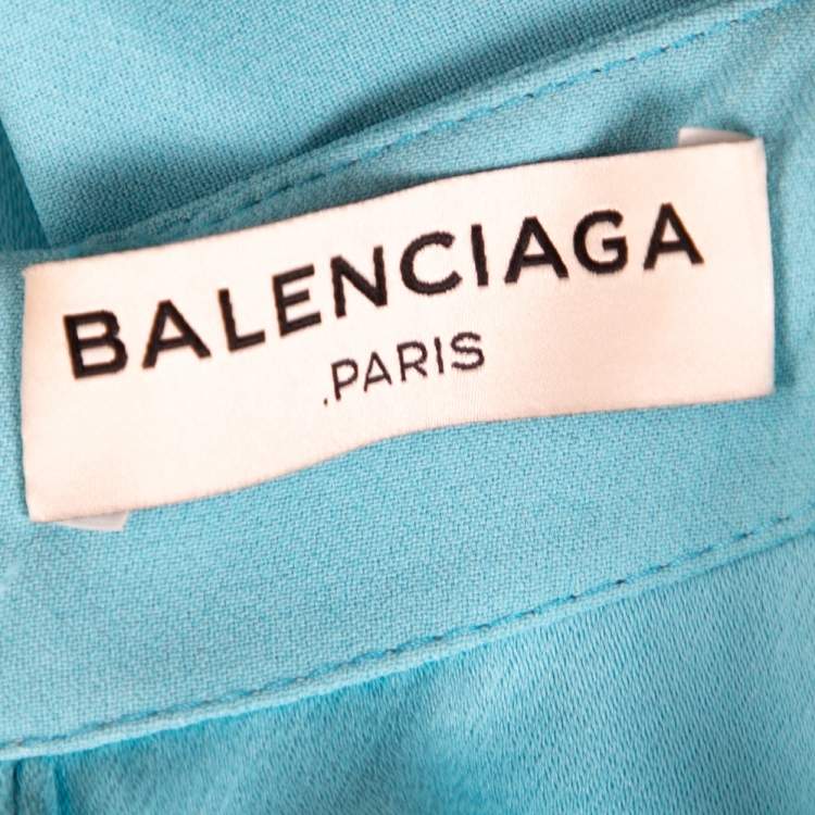 Pre Owned Balenciaga Blue Crepe Cape Sleeve Detail Top M