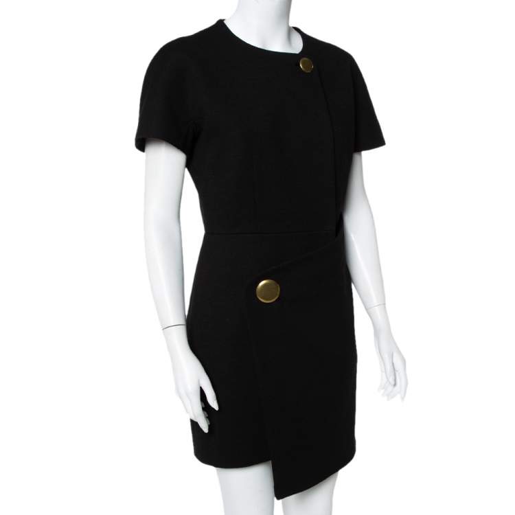 Pre Owned Balenciaga Black Wool Wrap Detail Asymmetric Hem Mini Dress M
