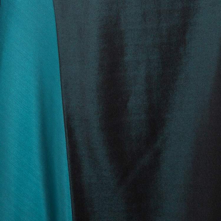 Pre Owned Balenciaga Black & Teal Green Knit Paneled Sleeveless Shift Dress L