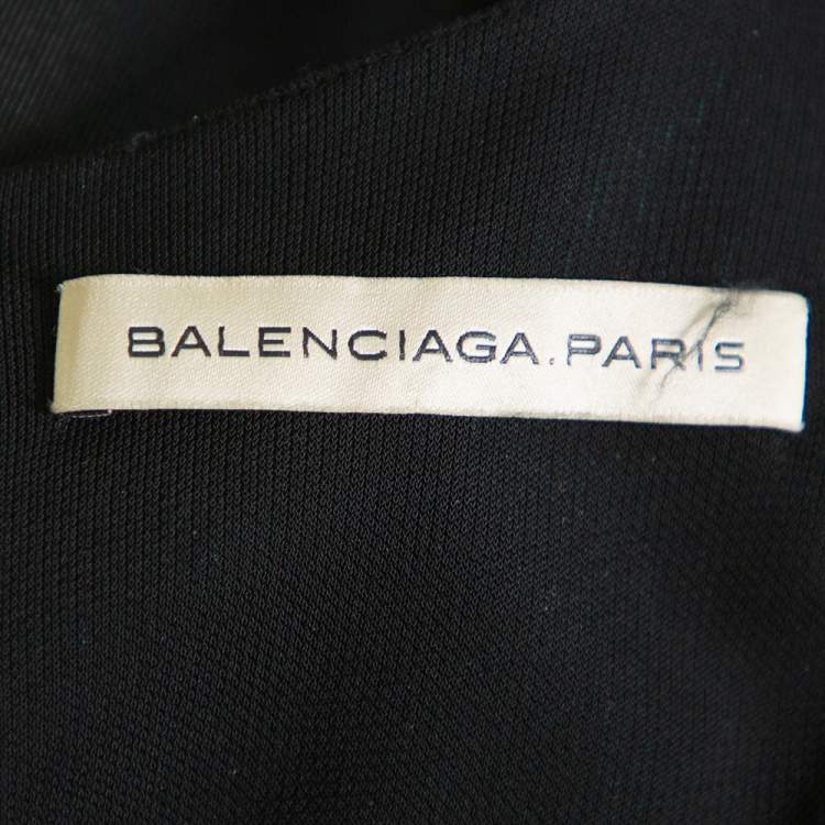 Pre Owned Balenciaga Black & Teal Green Knit Paneled Sleeveless Shift Dress L