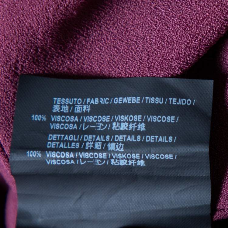 Pre Owned Balenciaga Burgundy Crepe Fringed Cape Detail Asymmetric Hem Midi Dress L