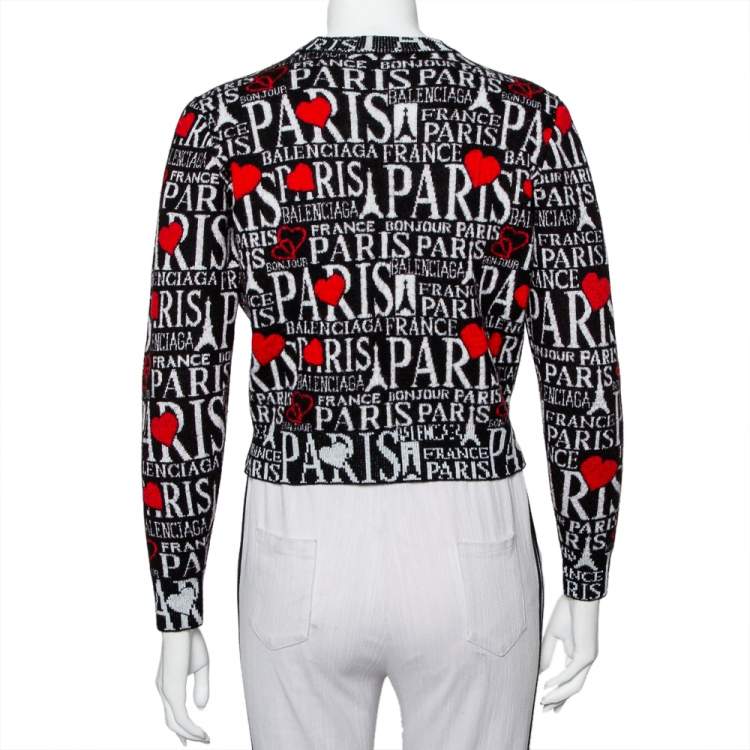 Pre Owned Balenciaga Black Bonjour Paris Wool Jacquard Crewneck Jumper S