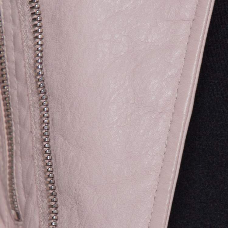 Pre Owned Balenciaga Pink Leather Zip Front Biker Jacket S