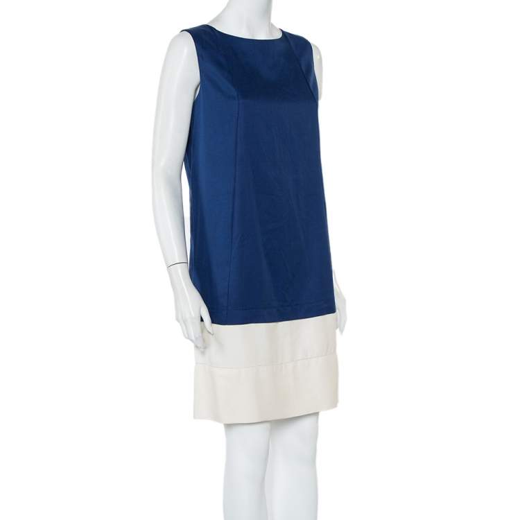 Pre Owned Balenciaga Color Block Silk Sleeveless Shift Dress M