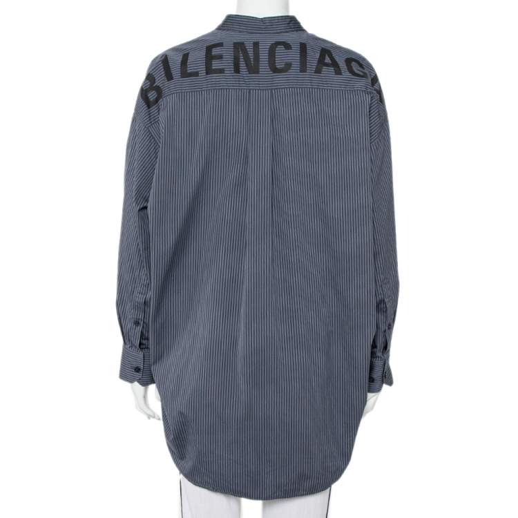 Pre Owned Balenciaga Charcoal Grey Striped Cotton Neck Tie Detail Oversized Shirt S