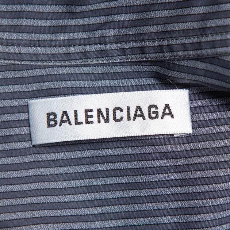 Pre Owned Balenciaga Charcoal Grey Striped Cotton Neck Tie Detail Oversized Shirt S