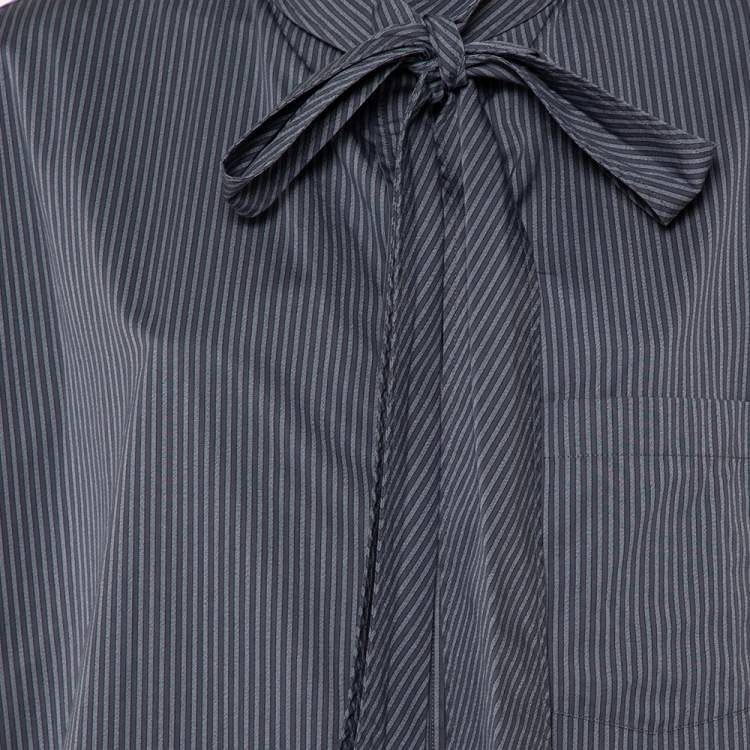 Pre Owned Balenciaga Charcoal Grey Striped Cotton Neck Tie Detail Oversized Shirt S