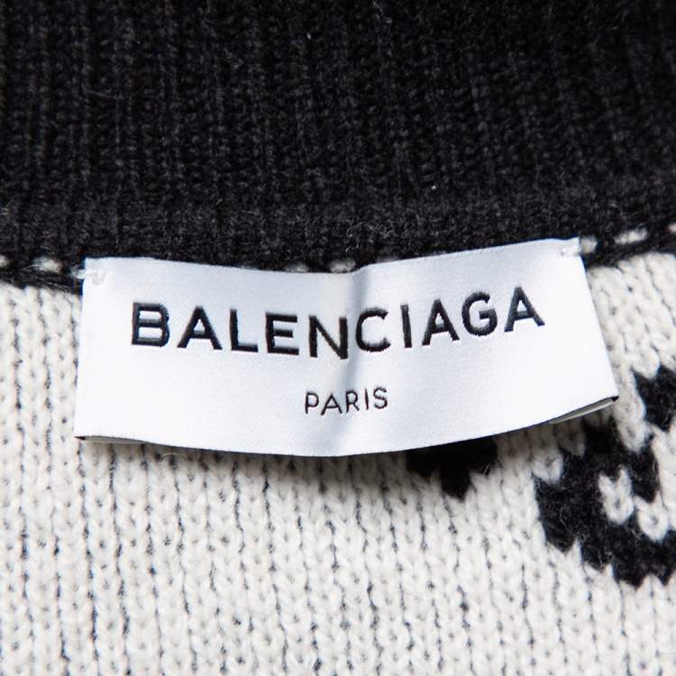 Pre Owned Balenciaga Black Logo Intarsia Knit Oversized Turtleneck Sweater S