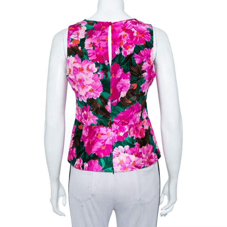 Pre Owned Balenciaga Multicolor Floral Printed Silk Sleeveless Top M