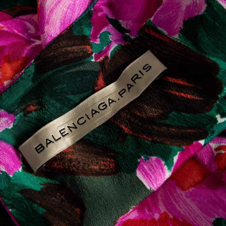 Pre Owned Balenciaga Multicolor Floral Printed Silk Sleeveless Top M