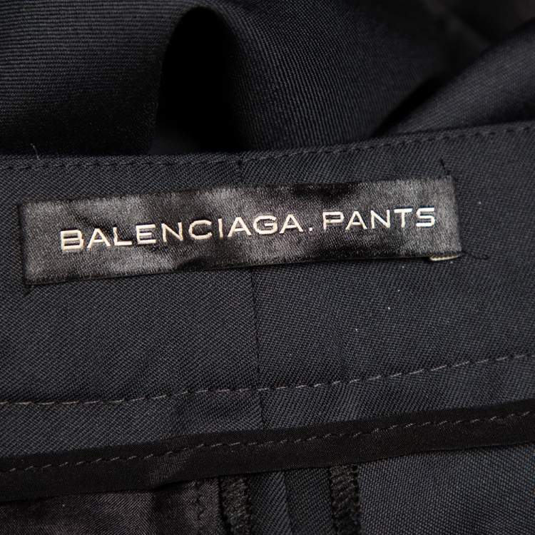 Pre Owned Balenciaga Charcoal Grey Wool & Silk Contrast Trim Detail Pants S