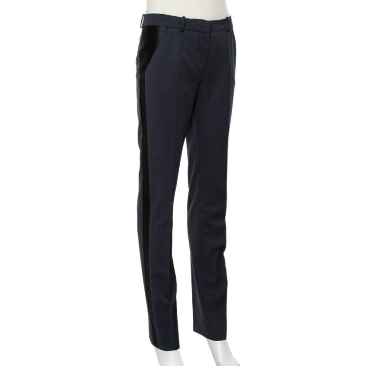 Pre Owned Balenciaga Charcoal Grey Wool & Silk Contrast Trim Detail Pants S