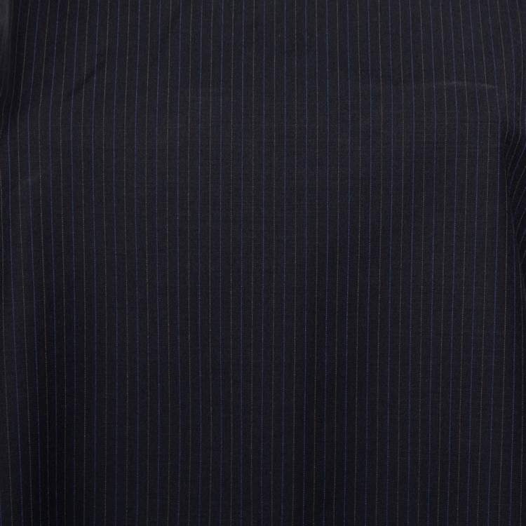 Pre Owned Balenciaga Navy Blue Striped Wool Off Shoulder Shift Dress M
