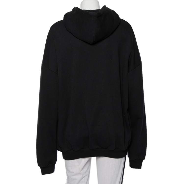 Pre Owned Balenciaga Black Logo Printed Cotton Hoodie M