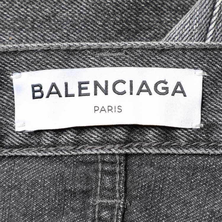 Pre Owned Balenciaga Charcoal Grey Denim Raw Edge Detail Shorts M