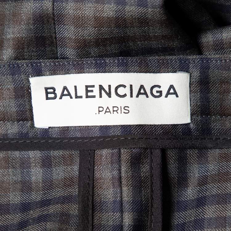 Pre Owned Balenciaga Brown Checkered Wool Asymmetrical Hem Skirt S