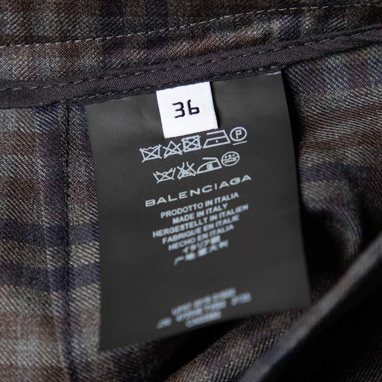 Pre Owned Balenciaga Brown Checkered Wool Asymmetrical Hem Skirt S