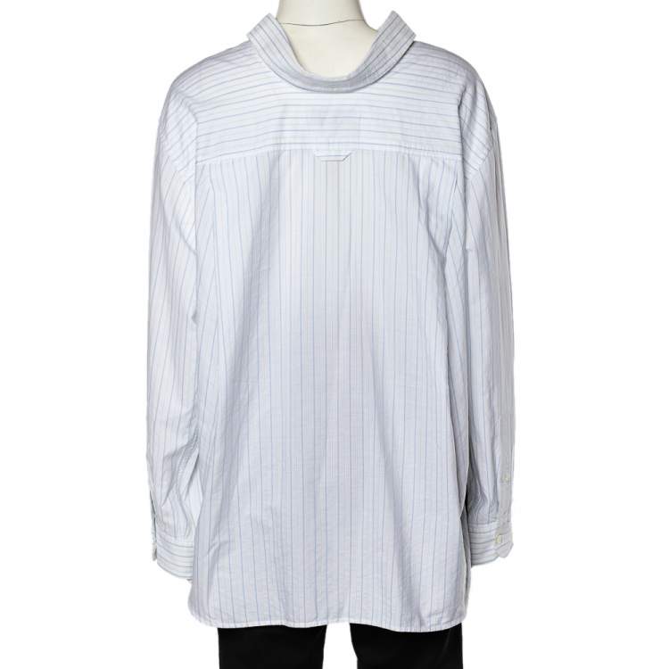 Pre Owned Balenciaga White Striped Cotton Wide Open Collar Detail Oversized Shirt S