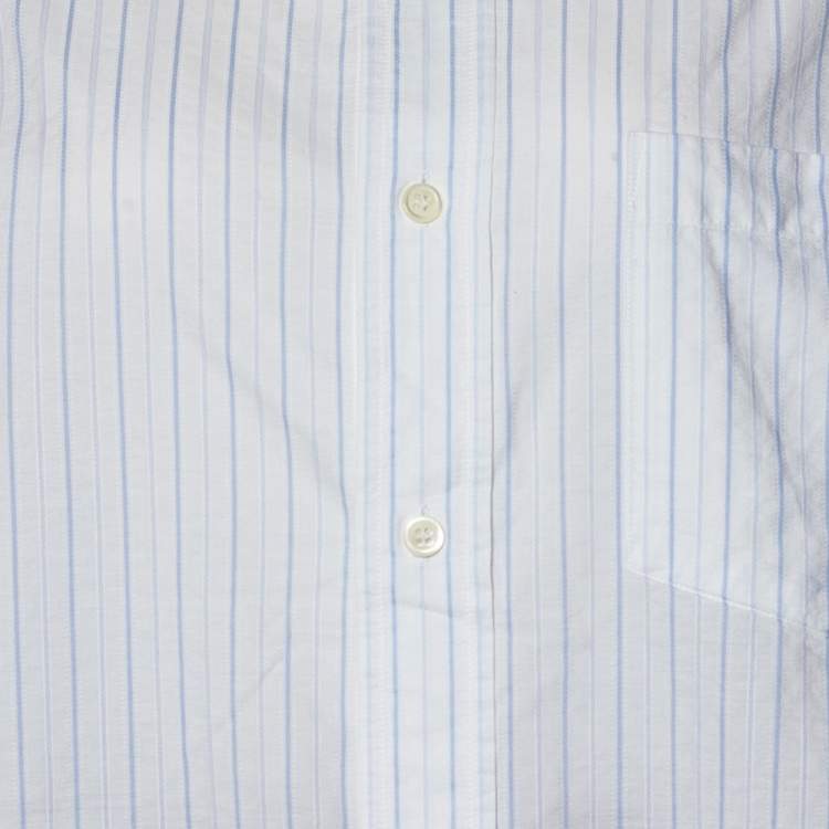 Pre Owned Balenciaga White Striped Cotton Wide Open Collar Detail Oversized Shirt S