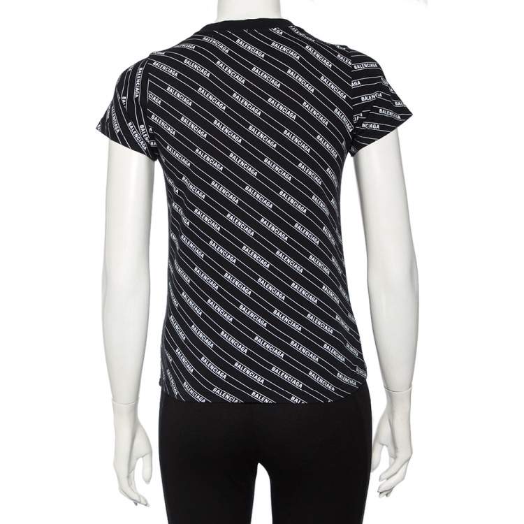 Pre Owned Balenciaga Black Cotton Diagonal Monogram Crewneck T-shirt XS