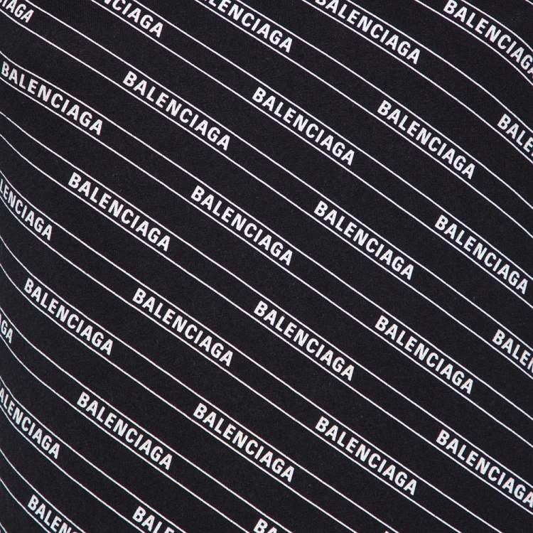 Pre Owned Balenciaga Black Cotton Diagonal Monogram Crewneck T-shirt XS