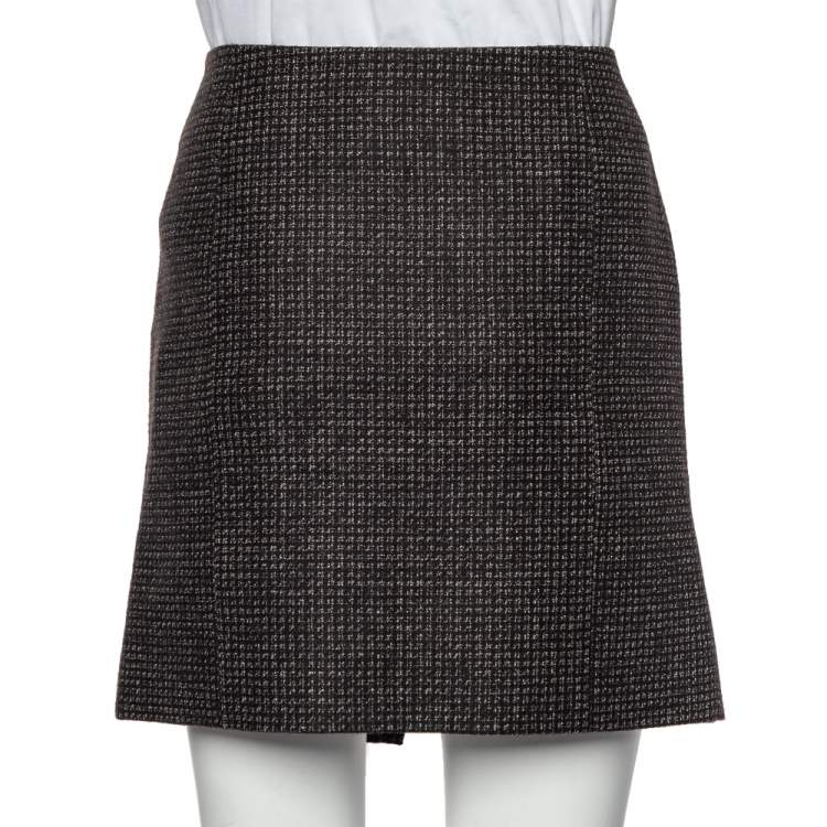 Pre Owned Balenciaga Black Patterned Wool Button Detail Mini Skirt M