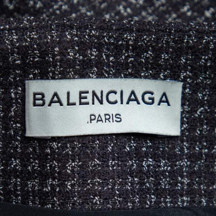 Pre Owned Balenciaga Black Patterned Wool Button Detail Mini Skirt M