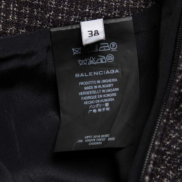Pre Owned Balenciaga Black Patterned Wool Button Detail Mini Skirt M
