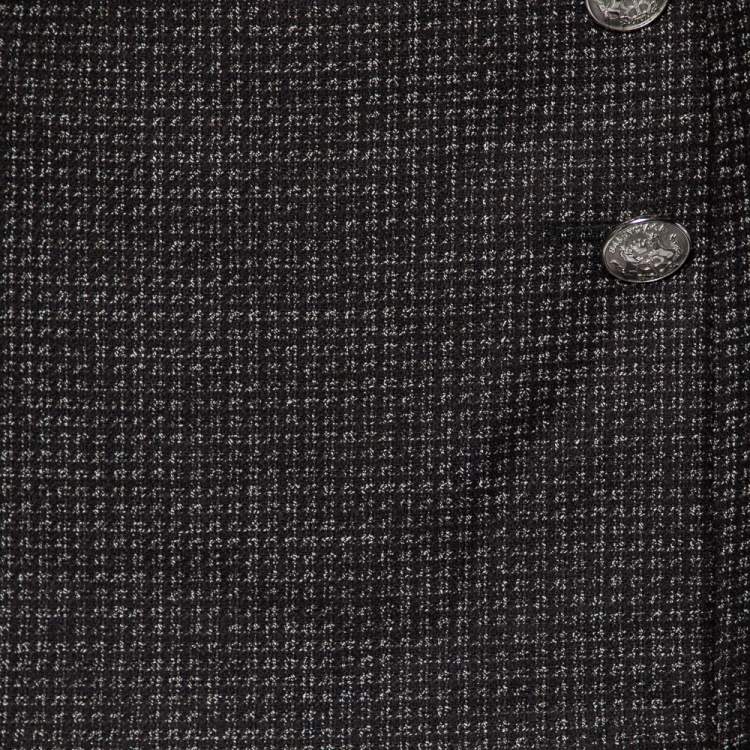 Pre Owned Balenciaga Black Patterned Wool Button Detail Mini Skirt M