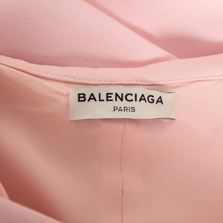 Pre Owned Balenciaga Light Pink Crepe Pleated Neck Detail Oversized Blouse S