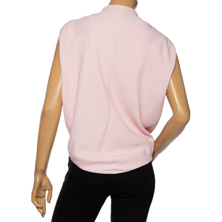 Pre Owned Balenciaga Light Pink Crepe Pleated Neck Detail Oversized Blouse S