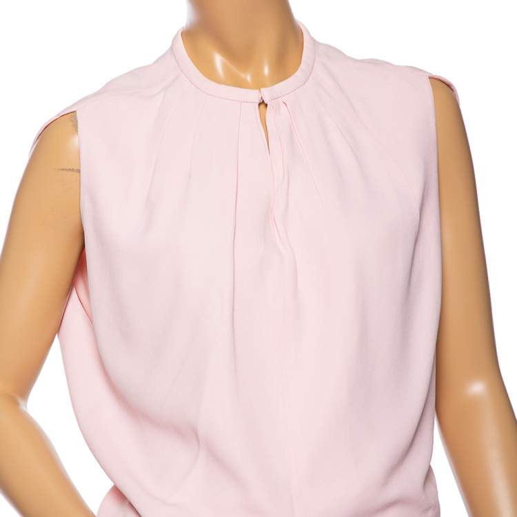 Pre Owned Balenciaga Light Pink Crepe Pleated Neck Detail Oversized Blouse S