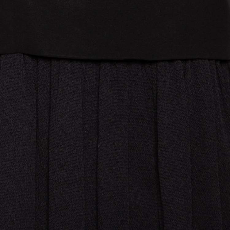 Pre Owned Balenciaga Black Textured Silk Contrast Overlay Detailed Sleeveless Mini Dress M