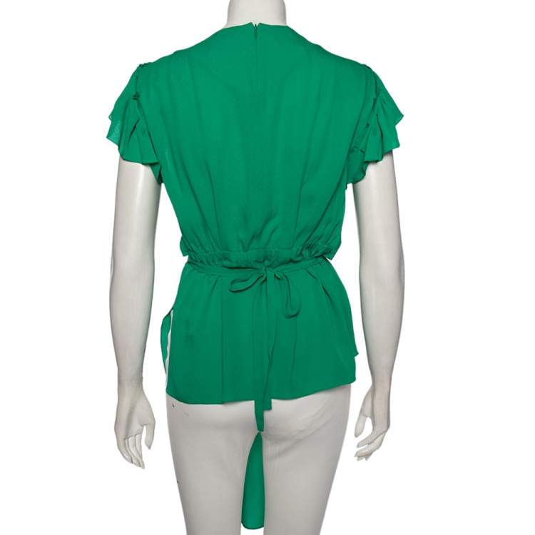 Pre Owned Balenciaga Green Silk Pleated Asymmetrical Blouse S