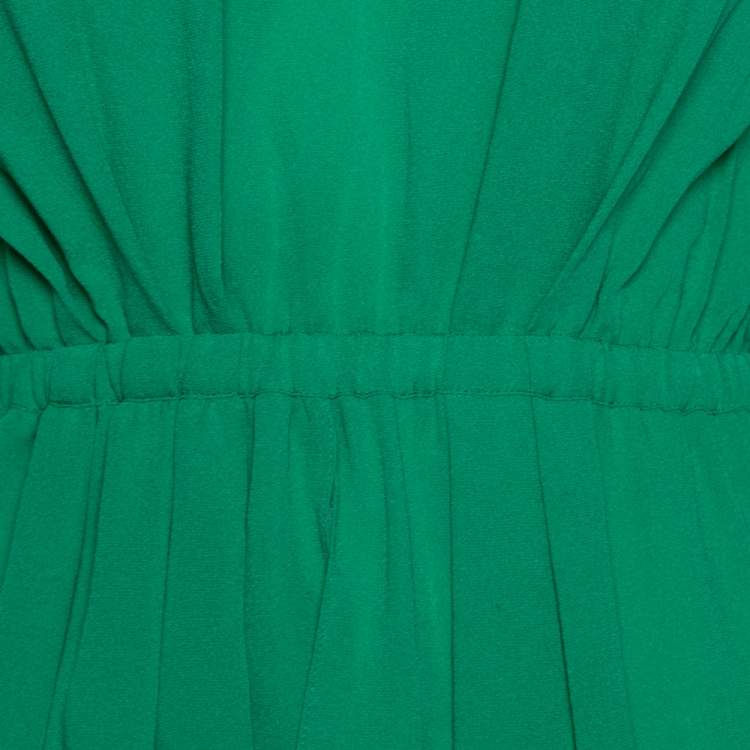 Pre Owned Balenciaga Green Silk Pleated Asymmetrical Blouse S
