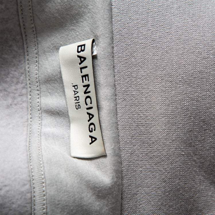Pre Owned Balenciaga Light Grey Wool Collar Detailed Oversized Cropped Sweatshirt M