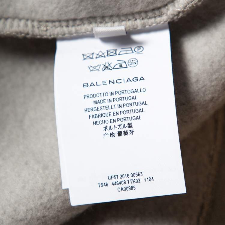 Pre Owned Balenciaga Light Grey Wool Collar Detailed Oversized Cropped Sweatshirt M