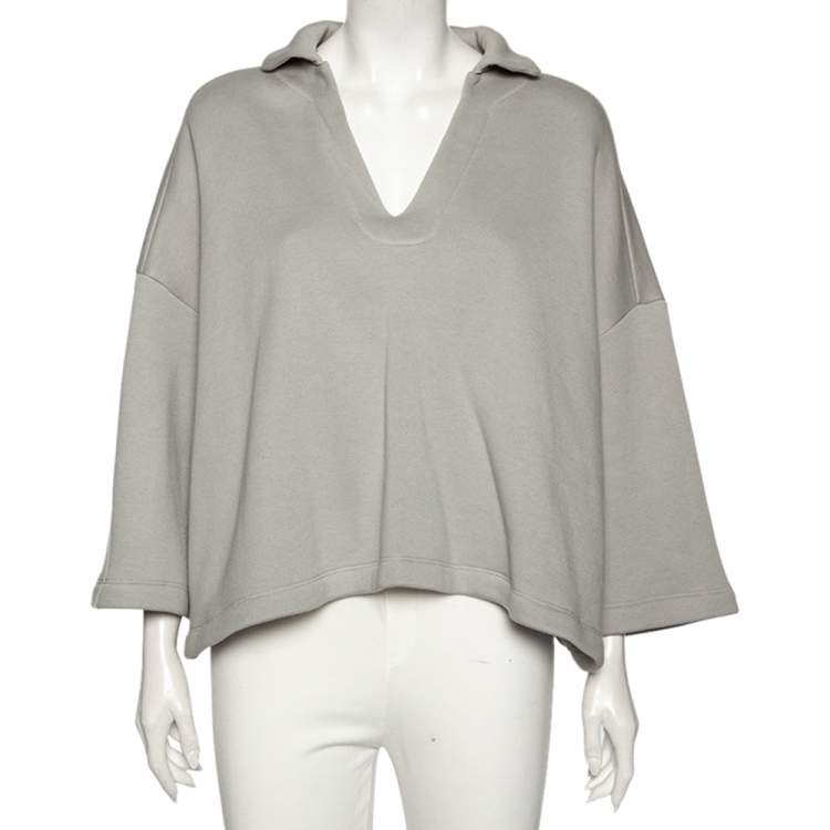 Pre Owned Balenciaga Light Grey Wool Collar Detailed Oversized Cropped Sweatshirt M