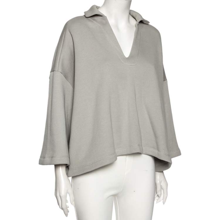 Pre Owned Balenciaga Light Grey Wool Collar Detailed Oversized Cropped Sweatshirt M