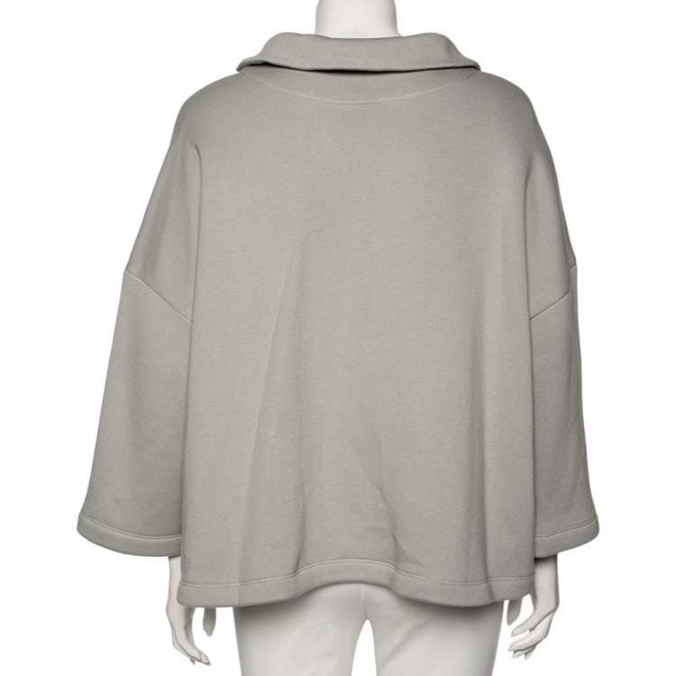 Pre Owned Balenciaga Light Grey Wool Collar Detailed Oversized Cropped Sweatshirt M